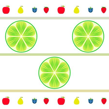 Fruits and berries. Colorful cartoon fruit icons: apple, pear, blackberry, strawberry, lime. Vector...