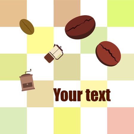 French press coffee, coffee beans, spilled coffee, vector illustration. Design elements for a cafe. Vector background.のイラスト素材
