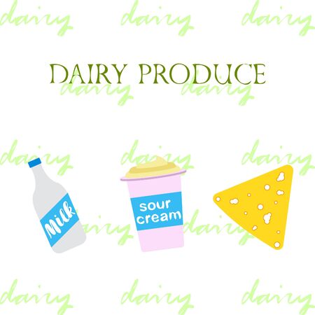 Vector illustration of a set of labels for milk and dairyのイラスト素材