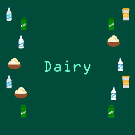 Dairy products on colored designのイラスト素材