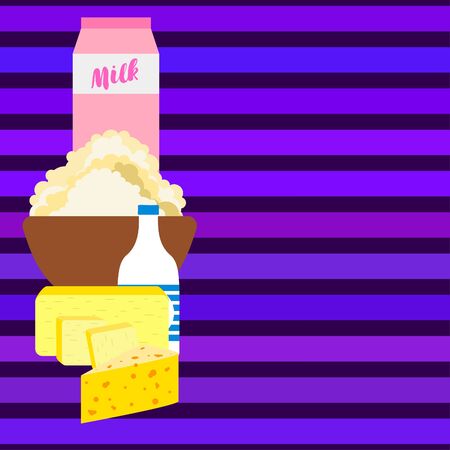 Dairy products on colored designのイラスト素材