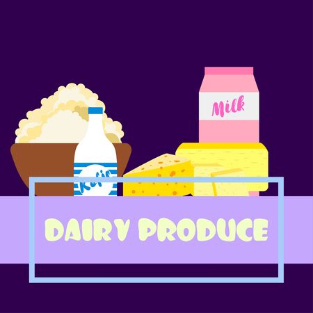 Dairy products on colored designのイラスト素材