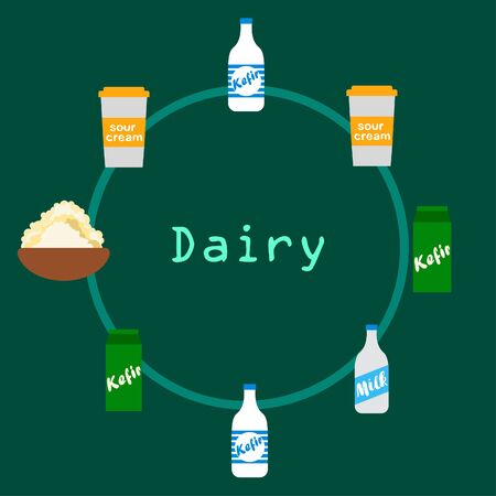Dairy products on colored designのイラスト素材
