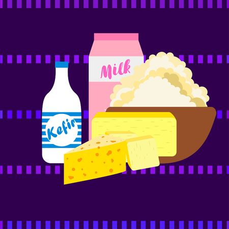 Dairy products on colored designのイラスト素材