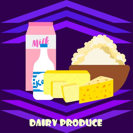 Dairy products on colored designのイラスト素材