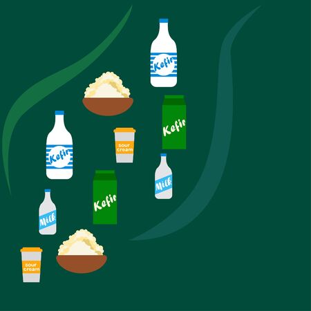 Dairy products on colored designのイラスト素材
