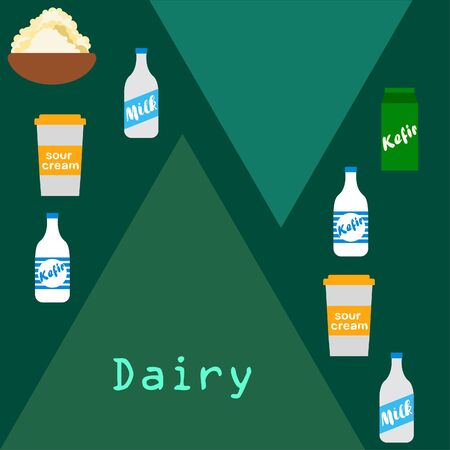 Dairy products on colored designのイラスト素材