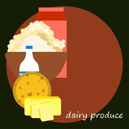 Dairy products on colored designのイラスト素材