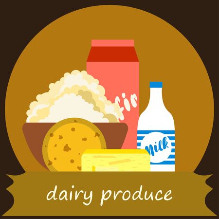 Dairy products on colored designのイラスト素材
