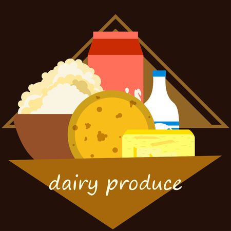 Dairy products on colored designのイラスト素材