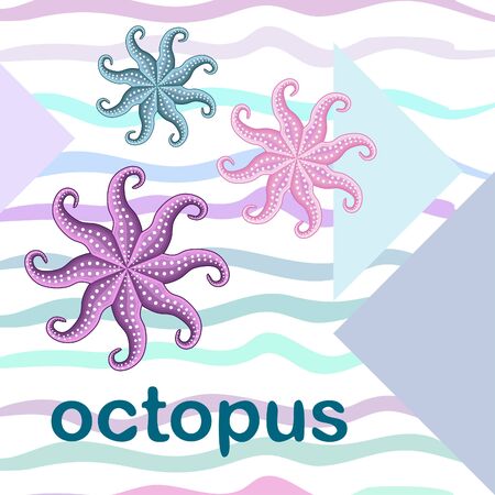 Octopus fresh seafood. Vector backgroung. Food and restaurant design.のイラスト素材