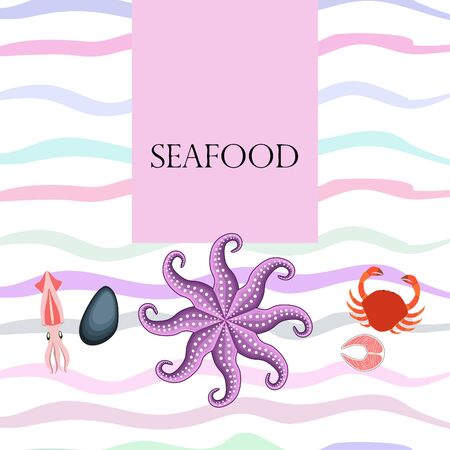 Fresh seafood on colored designのイラスト素材