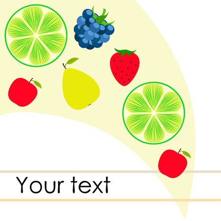 Fruits and berries. Colorful cartoon fruit icons: apple, pear, blackberry, strawberry, lime.のイラスト素材