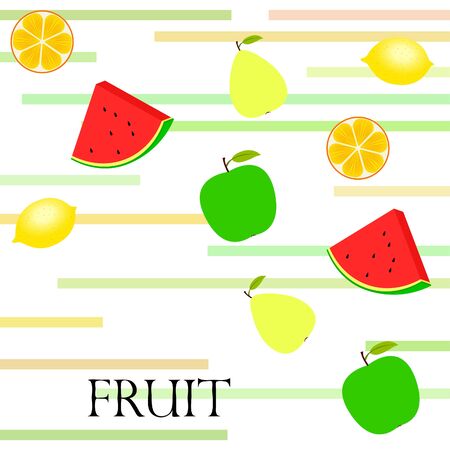 Fruits and berries. Colorful cartoon fruit icons: orange, pear, apple, lemon, watermelon.のイラスト素材