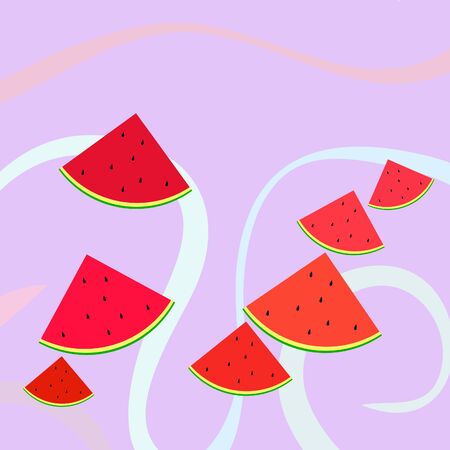 Watermelon. Banner juicy ripe watermelon slices. Summer time.のイラスト素材