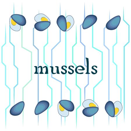 Mussels Fresh seafood on whiteのイラスト素材