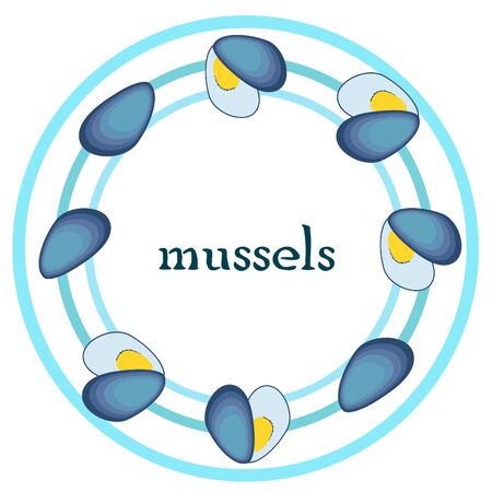 Mussels Fresh seafood on whiteのイラスト素材