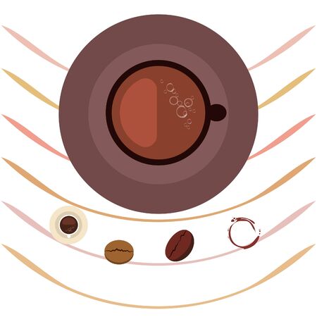 Coffee cup, coffee grains, breakfast concept. Drinks menu for restaurant, vector background.のイラスト素材