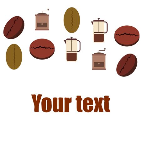French press coffee, coffee beans, spilled coffee. Design elements for a cafe.のイラスト素材