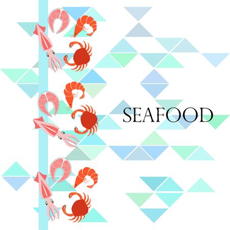 Fish, shrimp, crab, squid.Vector seafood. Food and restaurant design.のイラスト素材