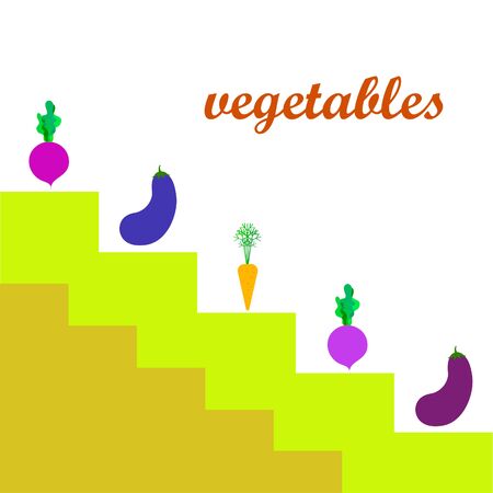 Carrot, beet, eggplant, fresh vegetables. Organic food poster. Farmer market design. Vector background.のイラスト素材