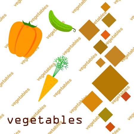 Carrot, pepper, cucumber. Organic food poster. Farmer market design. Vector background.のイラスト素材