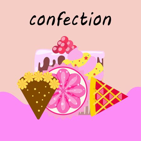 Confection vector set. Cakes and cookies illustrationのイラスト素材