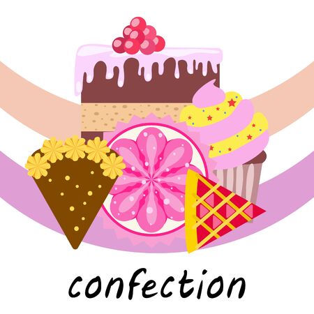 Confection vector set. Cakes and cookies illustrationのイラスト素材