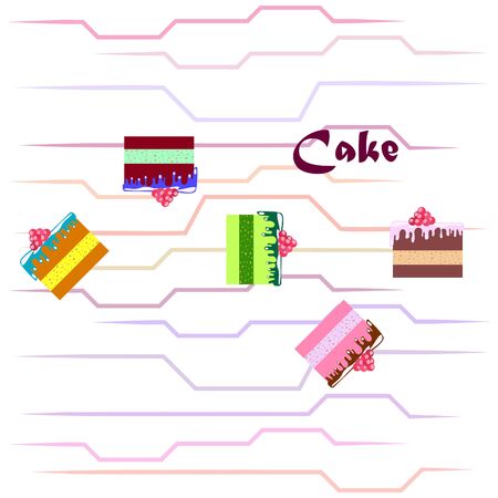 Colorful sweet cakes slices pieces vector illustration.