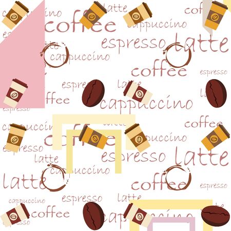 Coffee cup, coffee grains, breakfast concept. Drinks menu for restaurant, vector background.のイラスト素材