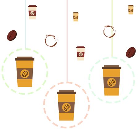 Coffee cup, coffee grains, breakfast concept. Drinks menu for restaurant, vector background.のイラスト素材