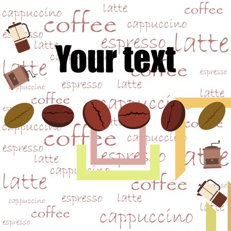 French press coffee, coffee beans, spilled coffee, vector illustration. Design elements for a cafe. Vector background.のイラスト素材