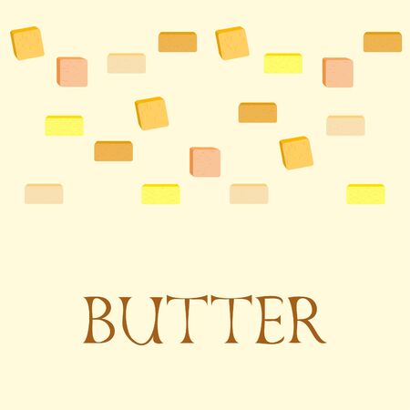 Vector yellow stick of butter. Slices of margarine or spread, fatty natural dairy product. High-calorie food for cooking and eating.のイラスト素材