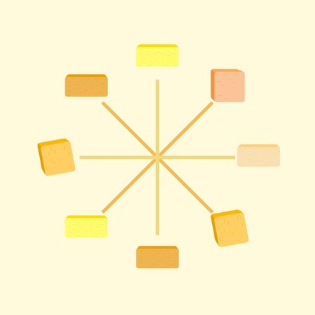 Vector yellow stick of butter. Slices of margarine or spread, fatty natural dairy product. High-calorie food for cooking and eating.のイラスト素材