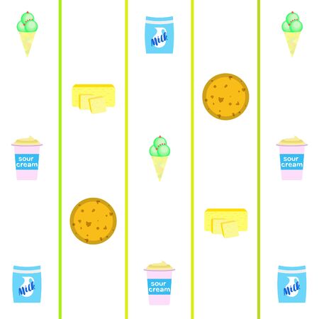 Milk, sour, cheese, cream and butter vector illustration of dairy products.のイラスト素材