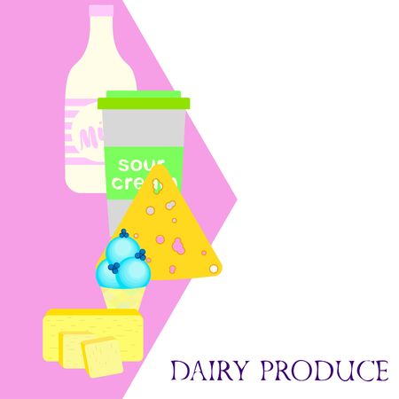 Milk, sour, cheese, cream and butter vector illustration of dairy products.のイラスト素材