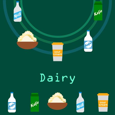 Milk, sour, kefir, cottage, cheese. Vector illustration of dairy products.のイラスト素材