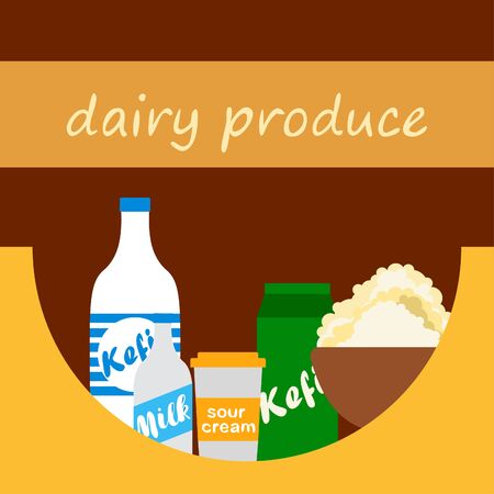 Milk, sour, kefir, cottage, cheese. Vector illustration of dairy products.のイラスト素材