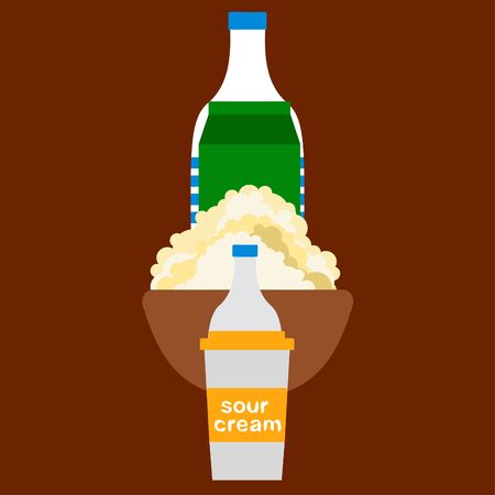 Milk, sour, kefir, cottage, cheese. Vector illustration of dairy products.のイラスト素材