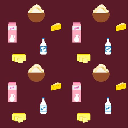 Milks, cottage, cheese and butter Vector illustration of dairy products.のイラスト素材