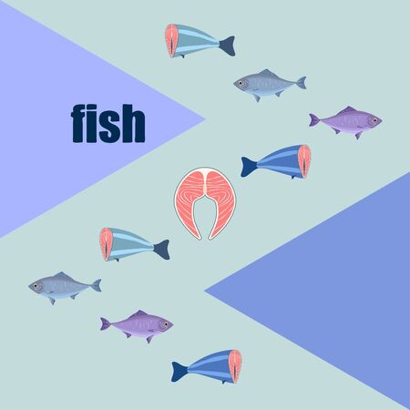 Fish, seafood. Vector seafood. Food and restaurant design.のイラスト素材