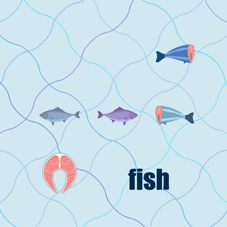 Fish, seafood. Vector seafood. Food and restaurant design.のイラスト素材