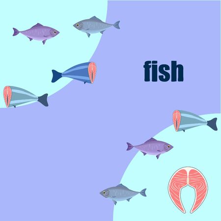 Fish, seafood. Vector seafood. Food and restaurant design.のイラスト素材