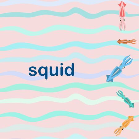 Squid fresh seafood. Vector background. Food and restaurant design.のイラスト素材