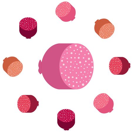 Sausages. Fresh meat products. Sausage icons. Vector background.のイラスト素材