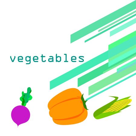 Fresh vegetables. Pepper, beet, corn. Organic food poster. Farmer market design. Vector.のイラスト素材