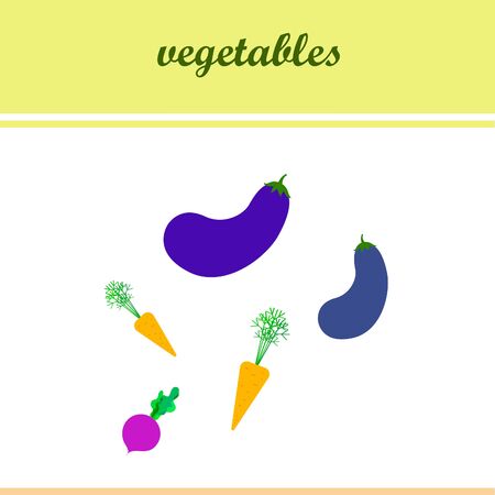 Carrot, beet, eggplant, fresh vegetables. Organic food poster. Farmer market design. Vector background.のイラスト素材
