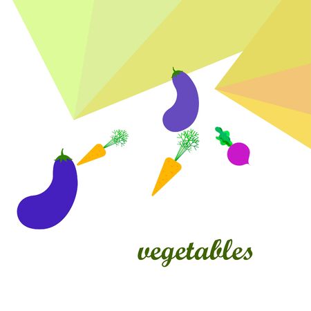 Carrot, beet, eggplant, fresh vegetables. Organic food poster. Farmer market design. Vector background.のイラスト素材