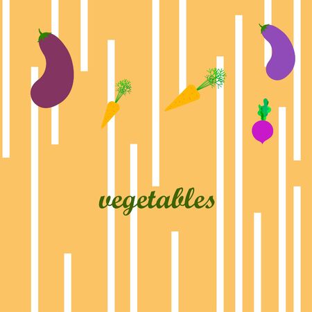 Carrot, beet, eggplant, fresh vegetables. Organic food poster. Farmer market design. Vector background.のイラスト素材