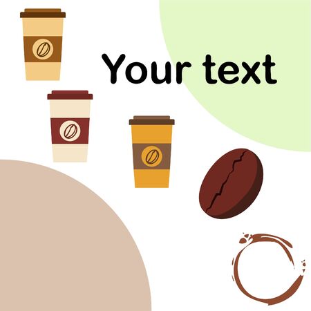 Coffee cup, coffee grains, spilled coffee. Breakfast concept. Drinks menu for restaurant, vector background.のイラスト素材